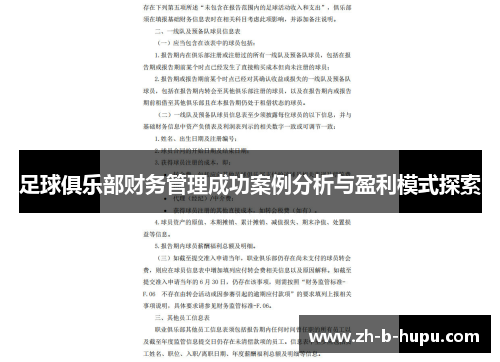 足球俱乐部财务管理成功案例分析与盈利模式探索 足球俱乐部财务管理成功案例分析与盈利模式探索
